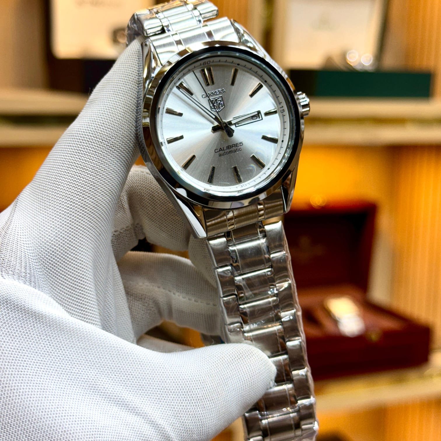 Carrera Calibre 5 Automatic Mechanical Watch | Silver Dial Stainless Steel Watch for Men | Date Window | Classic Office Watch